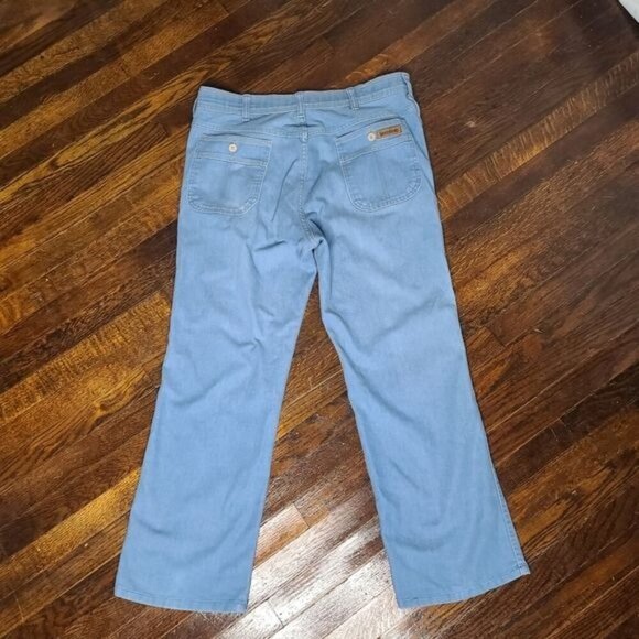 Vintage 70's Retro Lightwash Wide Leg High Rise Jeans Unisex 34" Waist - Picture 3 of 15